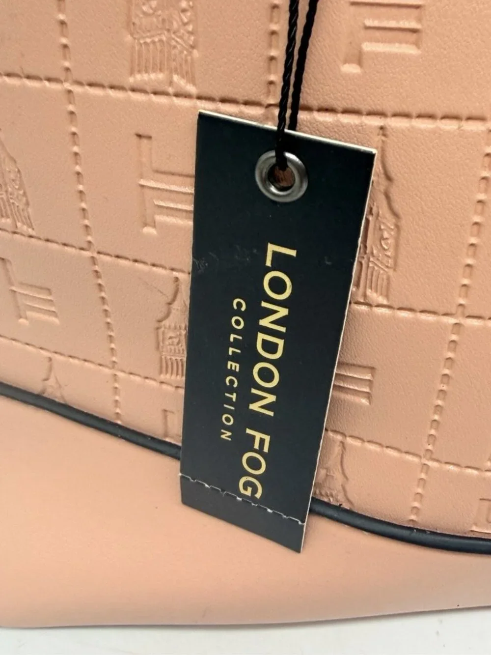 London Fog Salmon Dome Satchel Crossbody Handbag Embossed Architecture Print